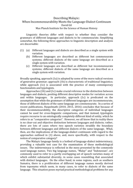 When Incommensurability Meets the Language-Dialect Continuum David Gil Max Planck Institute for the Science of Human History