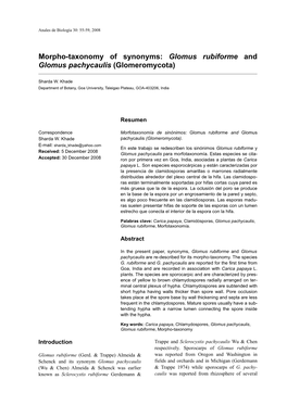 Morpho-Taxonomy of Synonyms: Glomus Rubiforme and Glomus Pachycaulis (Glomeromycota)