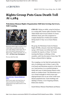 Rights Group Puts Gaza Death Toll at 1,284 - CBS News Page 1 of 5