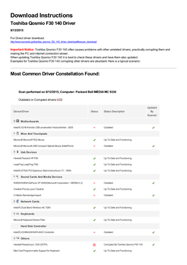 Toshiba Qosmio F30 140 Driver 8/13/2015