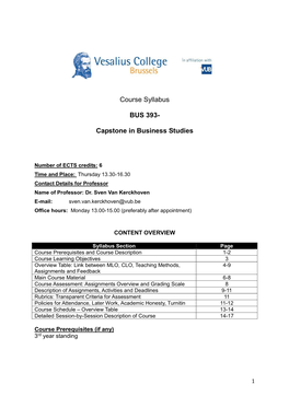 Course Syllabus BUS 393- Capstone in Business Studies