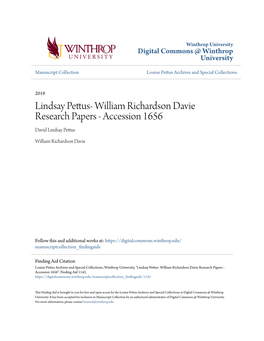 Lindsay Pettus- William Richardson Davie Research Papers - Accession 1656 David Lindsay Pettus