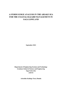 A Storm Surge Analysis in the Ariake Sea for the Coastal Hazard Management in Saga Lowland