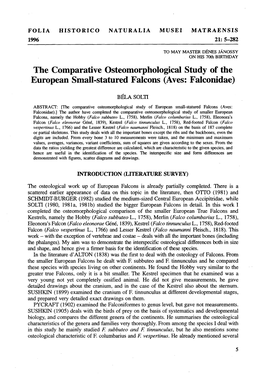 The Comparative Osteomorphological Study of the European Small-Statured Falcons (Aves: Falconidae)