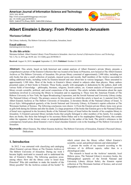 Albert Einstein Library: from Princeton to Jerusalem