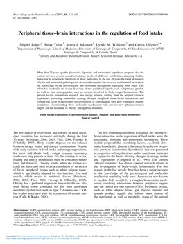 Peripheral Tissue–Brain Interactions in the Regulation of Food Intake