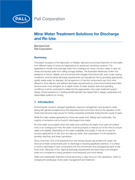 Mine Water Treatment Solutions for Discharge and Re-Use