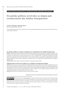 Os Partidos Políticos Envolvidos Na Disputa Pelo Reconhecimento Das Famílias Homoparentais