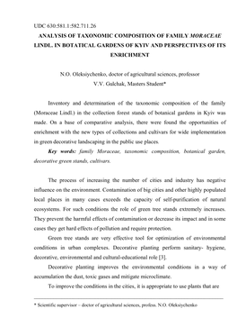 Udc 630:581.1:582.711.26 Analysis of Taxonomic Composition of Family Moraceae Lindl