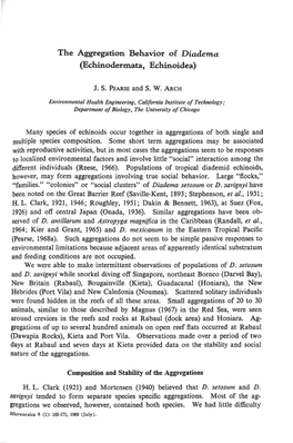 The Aggregation Behavior of Diadema (Echinodermata, Echinoidea)