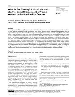 What Is Eve Teasing? a Mixed Methods Study of Sexual Harassment of Young Women in the Rural Indian Context