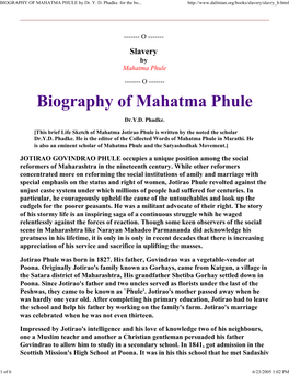 BIOGRAPHY of MAHATMA PHULE by Dr. Y. D. Phadke. for the Book