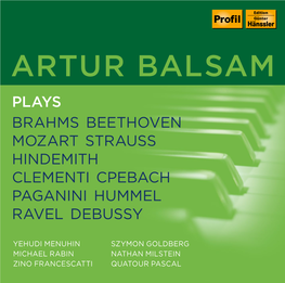 Artur Balsam Plays Brahms Beethoven Mozart Strauss Hindemith Clementi Cpebach Paganini Hummel Ravel Debussy