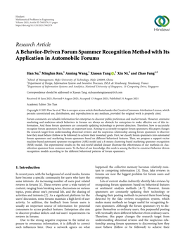 Research Article a Behavior-Driven Forum Spammer Recognition Method with Its Application in Automobile Forums