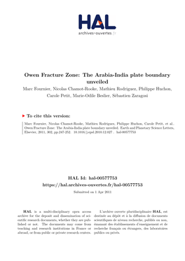 Owen Fracture Zone: the Arabia-India Plate Boundary Unveiled