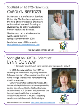 LYNN CONWAY • Computer Scientist, out Trans Woman, and Transgender Activist • in 1968, Conway Was Fired from IBM for Revealing Her Intention to Physically Transition