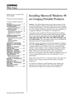 Installing Microsoft Windows 98 on Compaq Portable Products 2