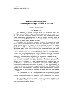 Making People Employable: Reforming Secondary Education in Pakistan