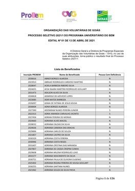 Resultado Final Do Processo Seletivo 2021/1 – Lista De Beneficiados