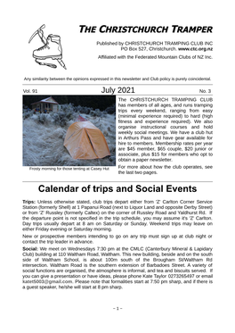 Calendar of Trips and Social Events