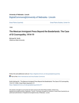 The Mexican Immigrant Press Beyond the Boederlands: the Case of El Cosmopolita, 1914-19