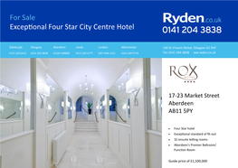 For Sale Exceptional Four Star City Centre Hotel