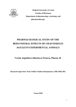 Pharmacological Study of the Behavioural Effects of Chaenomeles Maulei in Experimental Animals