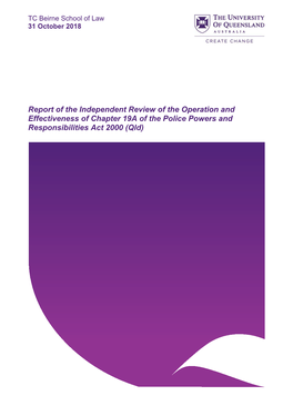 Report of the Independent Review of the Operation and Effectiveness of Chapter 19A of the Police Powers and Responsibilities Act 2000 (Qld)