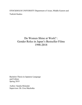 Gender Roles in Japan's Bestseller Films 1998-2018
