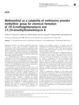 Methanethiol As a Catabolite of Methionine Provides Methylthio- Group for Chemical Formation of 19-S-Methylgeldanamycin and 17,19-Dimethylthioherbimycin A