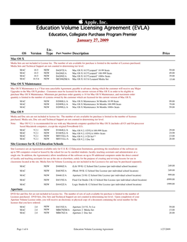 Apple, Inc. Education Volume Licensing Agreement (EVLA) Education, Collegiate Purchase Program Premier January 27, 2009