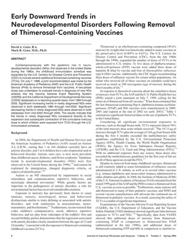 Early Downward Trends in Neurodevelopmental Disorders Following Removal of Thimerosal-Containing Vaccines