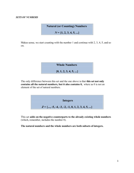 Natural (Or Counting) Numbers N = {1, 2, 3, 4, 5