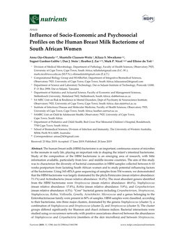 Influence of Socio-Economic and Psychosocial Profiles on the Human Breast Milk Bacteriome of South African Women