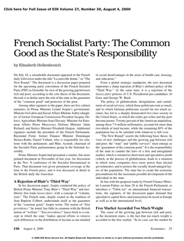 French Socialist Party: the Common Good As the State's