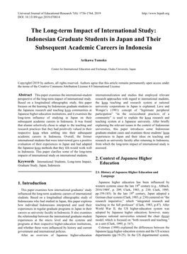 Indonesian Graduate Students in Japan and Their Subsequent Academic Careers in Indonesia