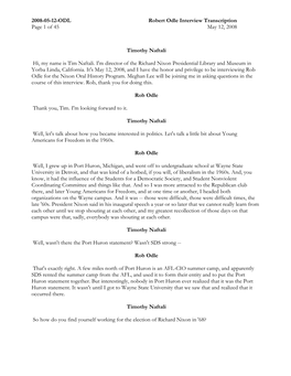 2008-05-12-ODL Robert Odle Interview Transcription Page 1 of 45 May 12, 2008