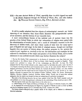 On Some Ancient Modes of Trial, Especially Those in Which Appeal Was Made to the Divine Judgment Through the Ordeals of Water, Fire, and Other Judicia Dei