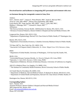 Integrating HIV Services and Gender-Affirmative Medical Care Perceived Barriers and Facilitators to Integrating HIV Prevention A