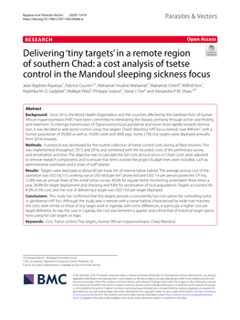 A Cost Analysis of Tsetse Control in the Mandoul Sleepin