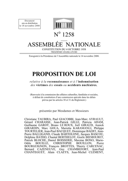N° 1258 Assemblée Nationale Proposition De