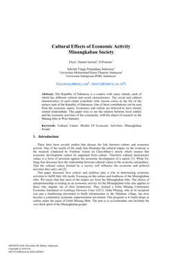 Cultural Effects of Economic Activity Minangkabau Society