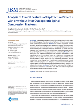 Analysis of Clinical Features of Hip Fracture Patients with Or Without Prior Osteoporotic Spinal Compression Fractures