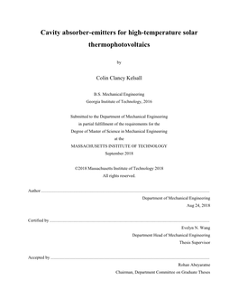 Cavity Absorber-Emitters for High-Temperature Solar Thermophotovoltaics