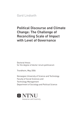 Political Discourse and Climate Change: the Challenge of Reconciling Scale of Impact with Level of Governance