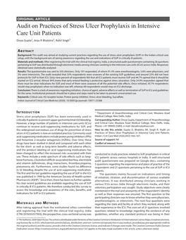 Audit on Practices of Stress Ulcer Prophylaxis in Intensive Care Unit Patients Divya Gupta1, Anju R Bhalotra2, Rahil Singh3