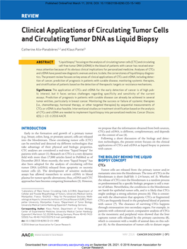 Clinical Applications of Circulating Tumor Cells and Circulating Tumor DNA As Liquid Biopsy