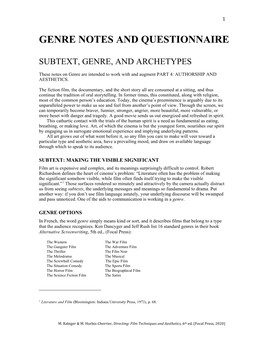 Genre Notes and Questionnaire