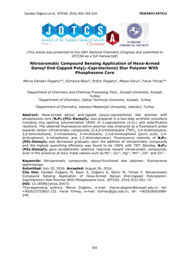 Nitroaromatic Compound Sensing Application of Hexa-Armed Dansyl End-Capped Poly( Εεε-Caprolactone) Star Polymer with Phosphazene Core