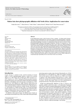 Maltese Bats Show Phylogeographic Affiliation with North